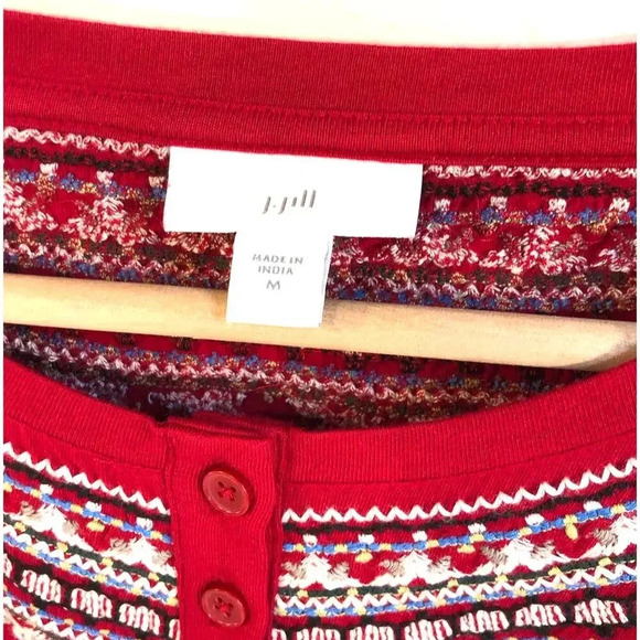J. Jill Embroidered Christmas Top Long Sleeve Relaxed Fit Festive Size M - Picture 4 of 6